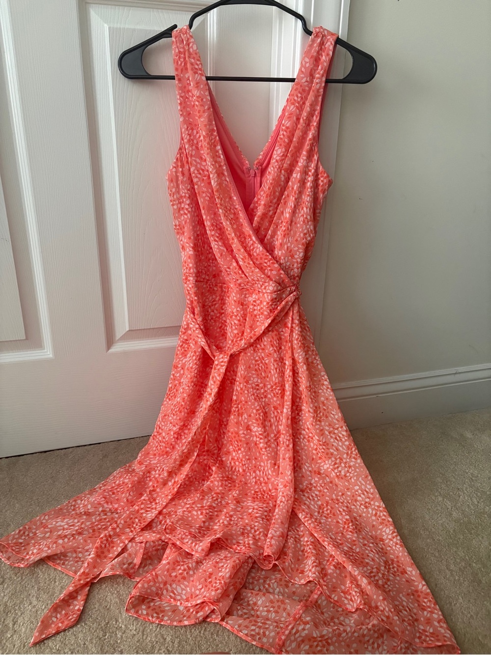 DKNY Coral Floral High-Low Wrap Maxi Dress